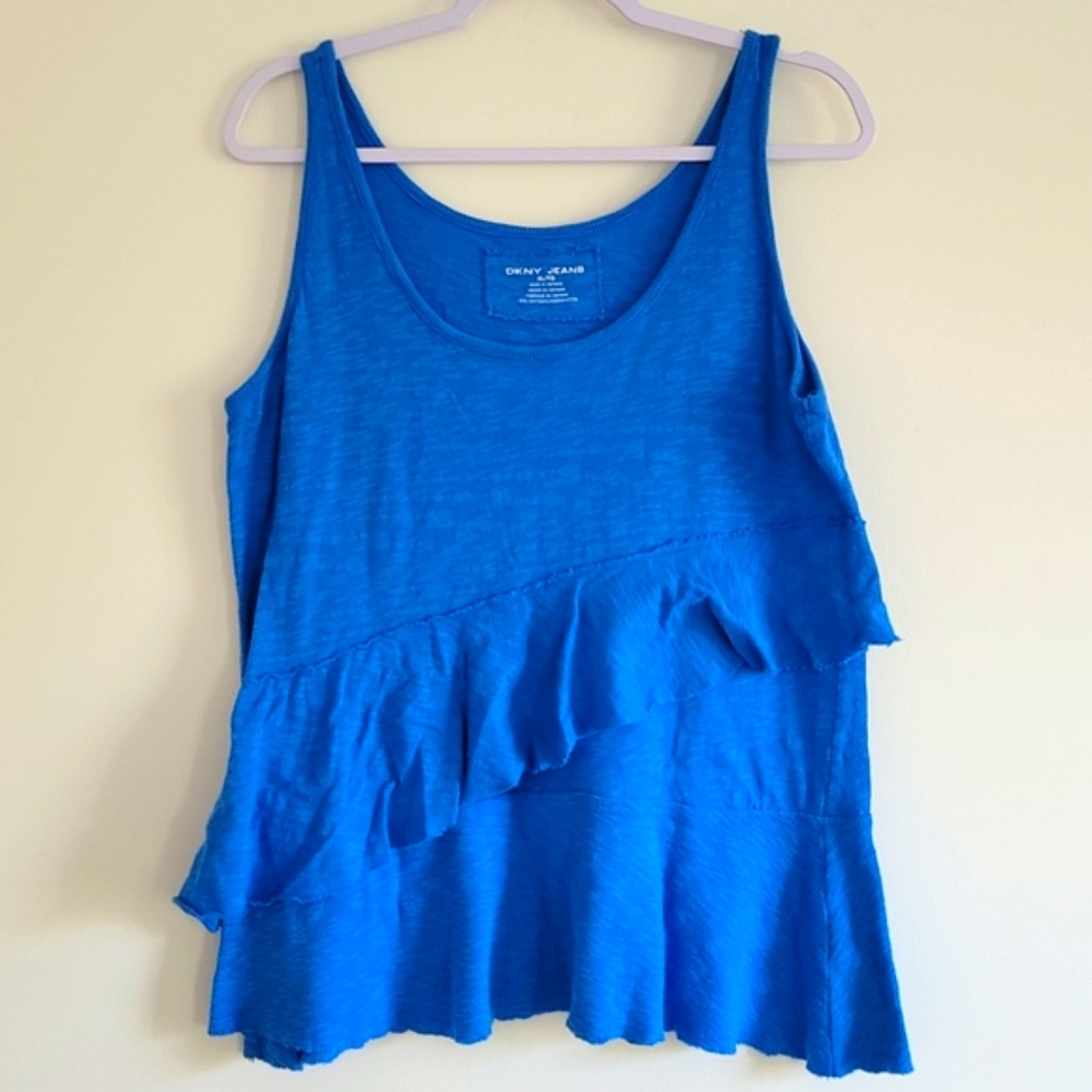 DKNY Jeans Tear Ruffle Sleeveless‎ Blouse Tank Top XL
